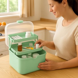 صندوق تخزين محمول متعدد الاستخدامات – ثلاث طبقات لمستحضرات التجميل وأدوات العناية بالأظافر والخياطة