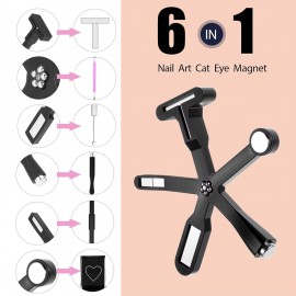 6 in 1 Multi-Function Cat Eye Nail Magnet Gel Magnetic for Nails with Silicone Protective Case for 3D Nails Salon Studio or DIY