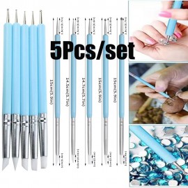 5Pcs Professional Nail Art Silicone Brush Set 15X1cm ual-Head Carving Painting Embossing Pen DIY Round Bots Manicure Tool Pen