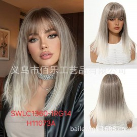 Heat-Resistant Synthetic Wig, Medium Long Hair With Bangs, Model SWLC1360-1RG14-H11073A