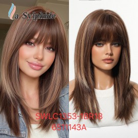 Heat-Resistant Synthetic Wig,Short Hair With Bangs, Model SWLC1353-1BR18-6511143A