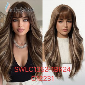 Heat-Resistant Synthetic Wig,Long Hair With Bangs, Model SWLC1352-1BR24-C12231