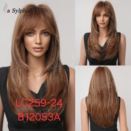 Heat-Resistant Synthetic Wig,Long Hair With Bangs, Model LC259-24-B12053A