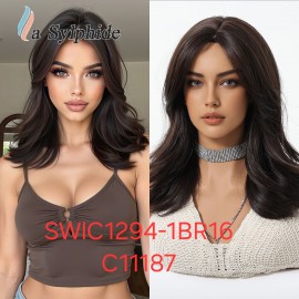Heat-Resistant Synthetic Wig,Short Hair With Bangs, Model SWLC1294-1BR16-C11187